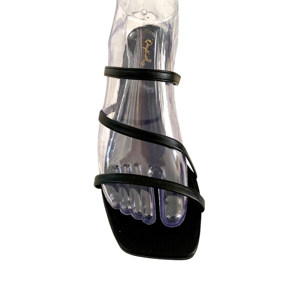 Qupid Kaylee Strappy Heel Mule Sandals US 10 EUR 41 Black PU Leather Slip On - Picture 3 of 8